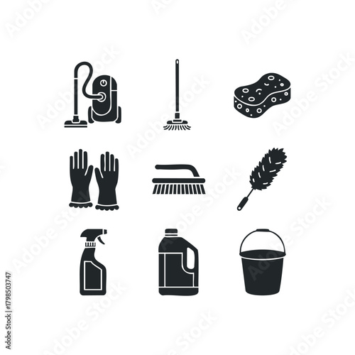 Collection of cleaning supplies icons