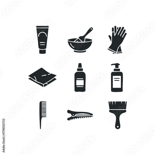 Hairdressing tools collection for dyeing and styling hair