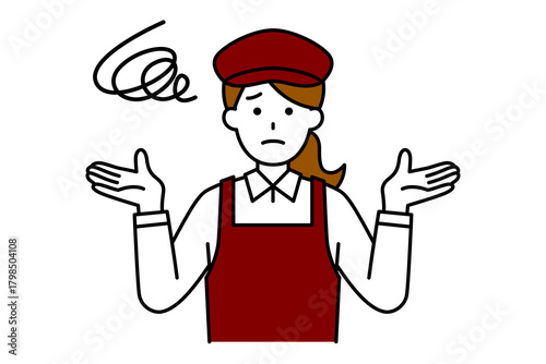 お手上げするカフェの女性店員