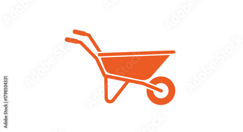 Vibrant orange wheelbarrow icon with clean lines evoking simplicity and functionality showcasing