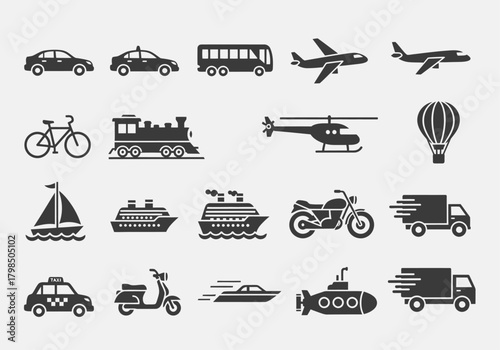 Transportation icons vector set, flat design