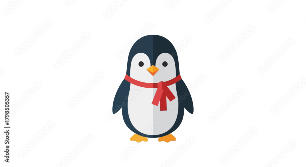 Fototapeta premium Adorable penguin character with a festive red scarf creating a cheerful and inviting design