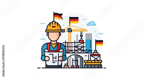 German construction industry themed vector illustration showcasing building engineering and