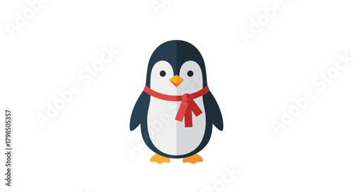 Adorable penguin character with a festive red scarf creating a cheerful and inviting design