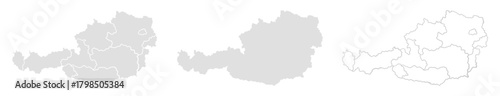 Austria country map with regions in outline and solid styles.