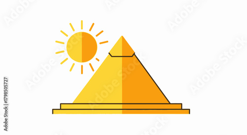 Golden pyramid and sun vector illustration for desert landscape exploration and travel concepts