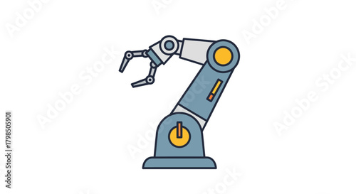 Stylized industrial robot arm illustration conveying concepts of automation and manufacturing
