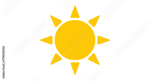 Vibrant summer sun icon with radiating rays against a pristine white backdrop