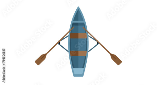 Simple aerial view of a blue rowing boat with oars illustration nautical vessel watercraft graphic