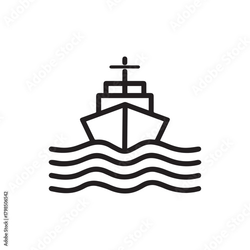 Boat sea black icon outline cargo cruise design.