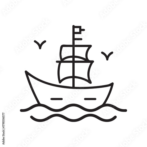 Boat sea black icon outline cargo cruise design.
