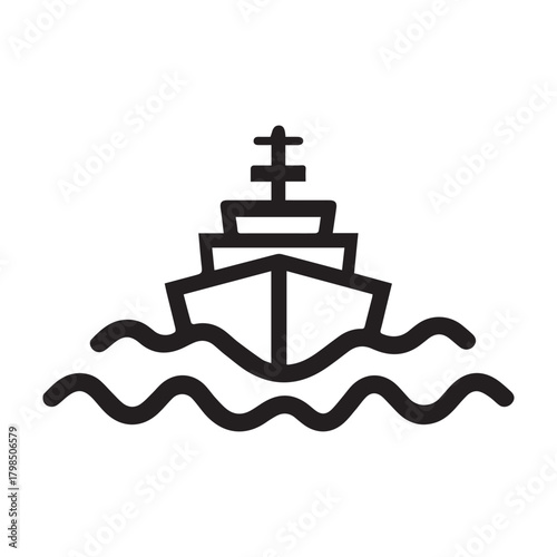 Boat sea black icon outline cargo cruise design.