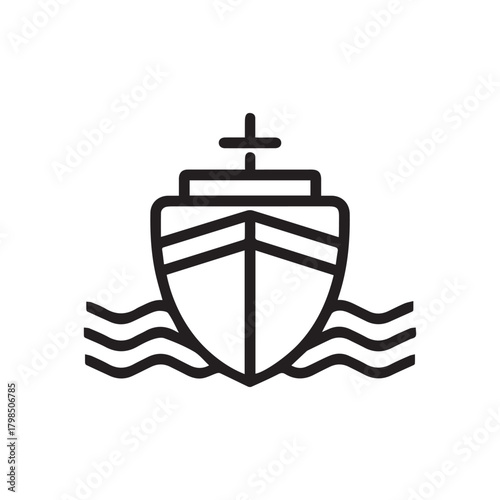 Boat sea black icon outline cargo cruise design.