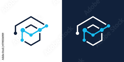 Graduation Growth Tech Logo,  Dual Meaning Symbol Combining a Graduation Cap with Tech-Inspired Growth Elements to Represent Education and Innovation