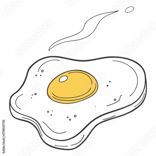 Hand Drawn Fried Egg with Steam on White Background breakfast food
