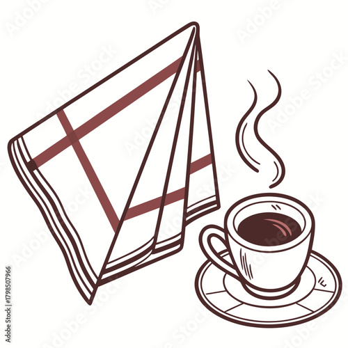Steaming Cup of Coffee with Folded Napkin saucer hot drink