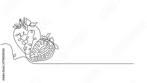 Strawberry, one line drawing animation. Video clip with alpha channel, Self drawing line animation organic strawberries fruit Fresh berries fruitage continuous one single line drawn concept video pro.