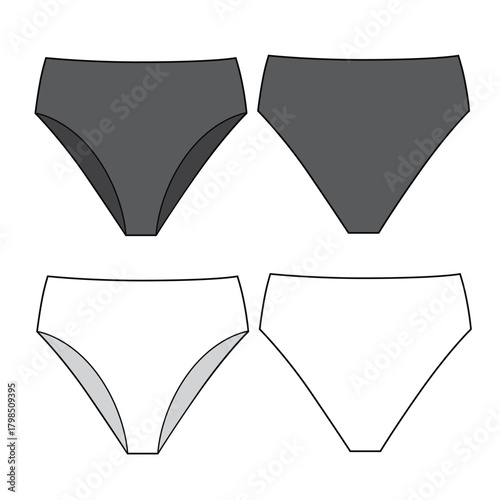 Ladies briefs front and back view vector design technical illustration by adobe illustrator.