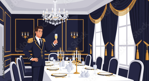 Elegant dining experience with a toast in a formal luxurious setting scene