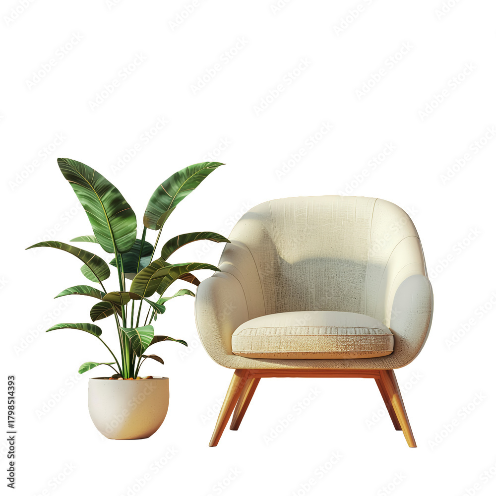 Fototapeta premium Elegant Armchair and Lush Potted Plant.
