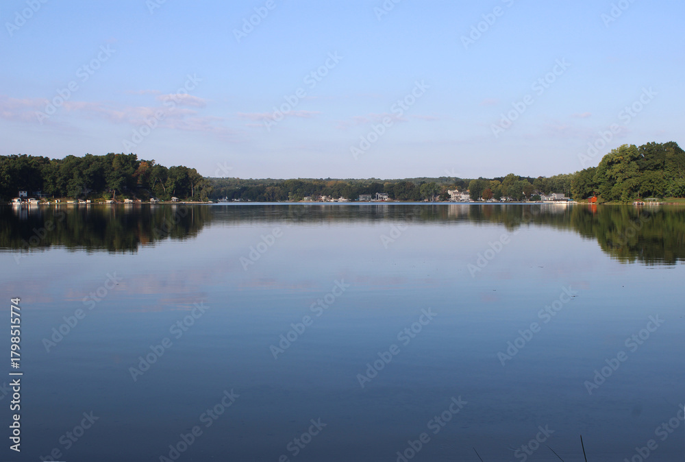 Obraz premium Long Lake with calm water in morning at Three Rivers, Michigan