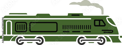 Green locomotive vector illustration emitting smoke isolated on a black background for rail travel and transport
