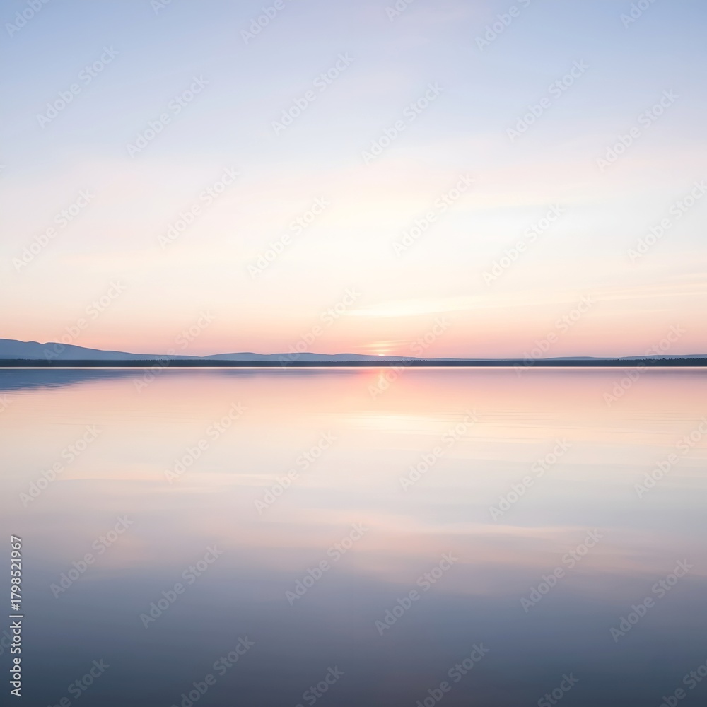 Fototapeta premium sunset over the river,Pastel Sunset Over Calm Lake, Minimalist Peaceful Landscape