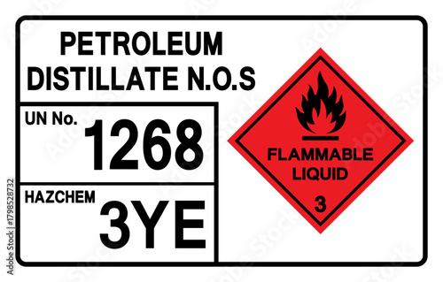 Petroleum Distillate N.O.S UN 1268 Symbol Sign, Vector Illustration, Isolate On White Background, Label.EPS10