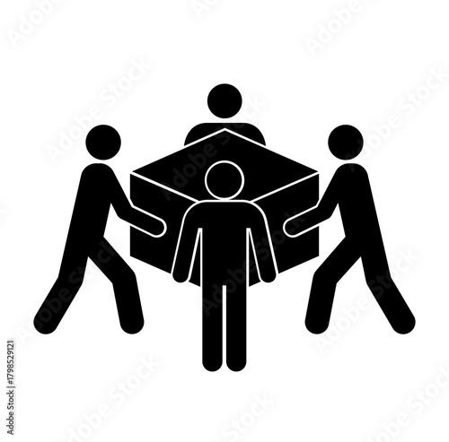 Four Person Lift Required Black Icon, Vector Illustration, Isolate On White Background Label.EPS10