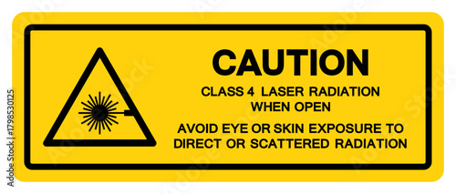 Caution Class 4 Laser Radiation When Open Symbol Sign,Vector Illustration, Isolate On White Background Label.EPS10