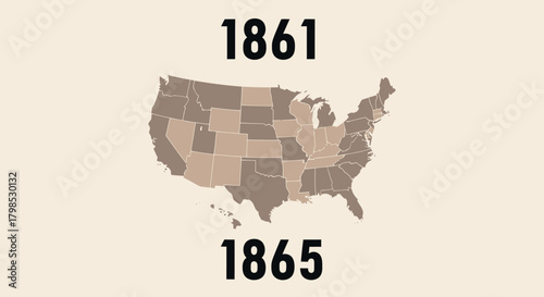 Historical comparison chart showing two maps of the United States, one labeled 1861 and the other 1865, depicting geopolitical changes during the Civil War era.