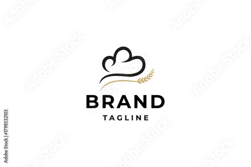Chef cooking logo with wheat bread combination in flat vector design style