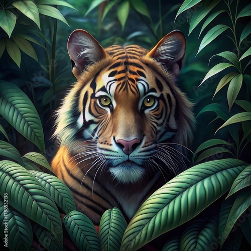 Tiger face in foliage