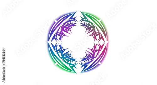 A visually stunning abstract gradient circle with sharp, geometric elements creating a symmetrical