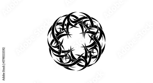 Abstract ornate black circular vector design element on a plain white backdrop