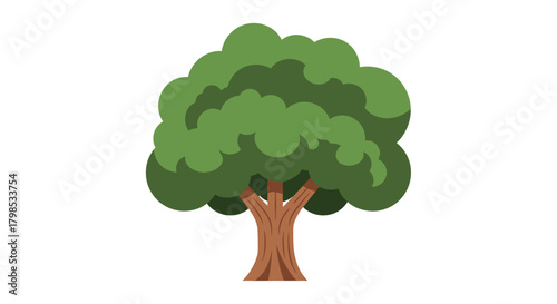 Stylized tree with lush green foliage and a sturdy brown trunk on a clean white backdrop