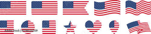 American Flag Icon Set - USA Patriotic Symbols, Vector Illustrations for Independence Day, Elections, and National Holidays
