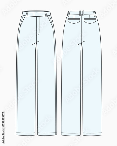 Women's trouser front and back view vector design mockup template.