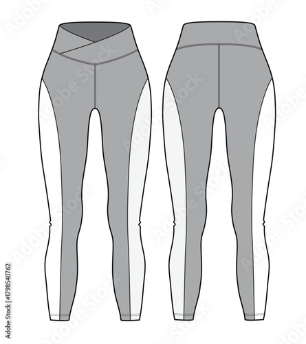 Crossover jeggings front and back view flat drawing vector design mockup template.