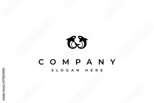 Orca Whale logo icon flat vector design