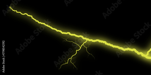 Massive lightning bolt with branches isolated on black background. 3d illustration, lightning, storm, thunder set. Frame of lightnings on black background 8k. black marble background.