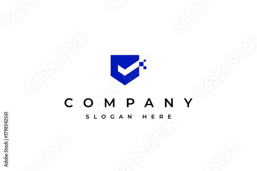 technology shield logo tick with flat vector design style concept