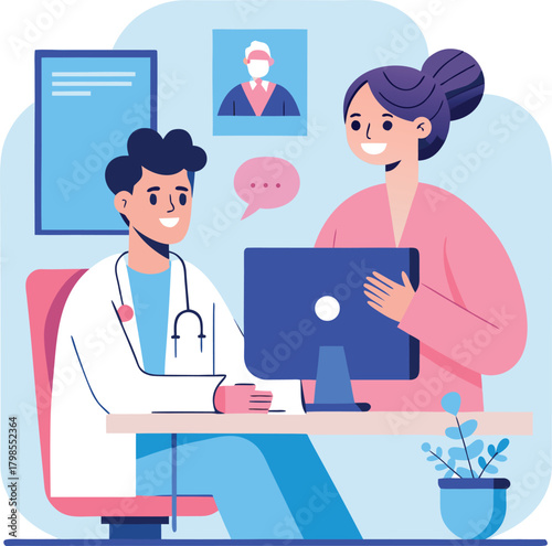 Doctor consulting with patient via telehealth video call