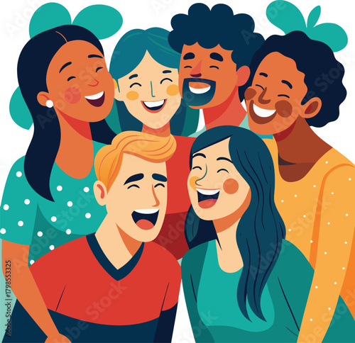 Diverse group of friends laughing and enjoying time together outdoors