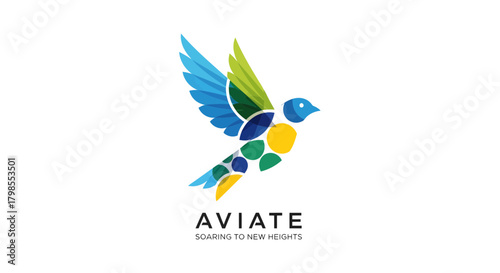 Colorful Bird Logo Design for Aviate, Inspiring Heights in Graphic Art
