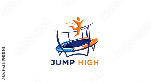 Trampoline Action, Jumping Figure, Indoor Arena, Logo Design, Energetic Environment, Dynamic Viewpoint, Movement Concept