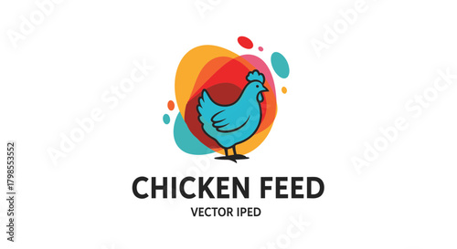 Feeding, Subject: Chicken, Location: Farm, Content Type: Illustration, Environment: Colorful, Viewpoint: Front, Concept: Nourishment