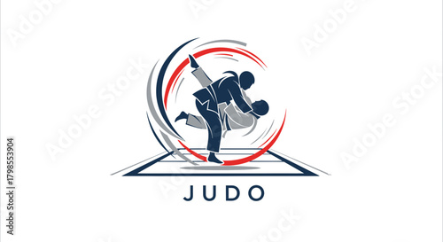 Judo Match Action, Athletes Competing, Sports Arena, Illustration, Dynamic Environment, Side Viewpoint, Martial Arts Concept