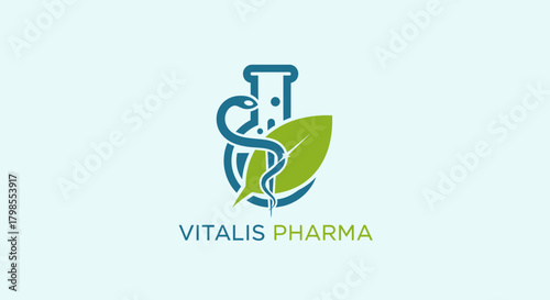 Scientific Logo Design for Pharmaceutical Company Featuring Lab Equipment and Nature Elements