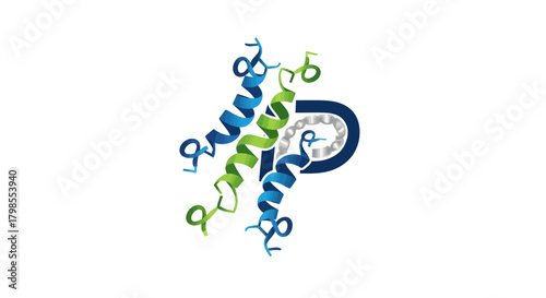 Scientific Illustration of DNA Structure and Proteins, Laboratory Setting, Graphic Design, Molecular Biology Concept